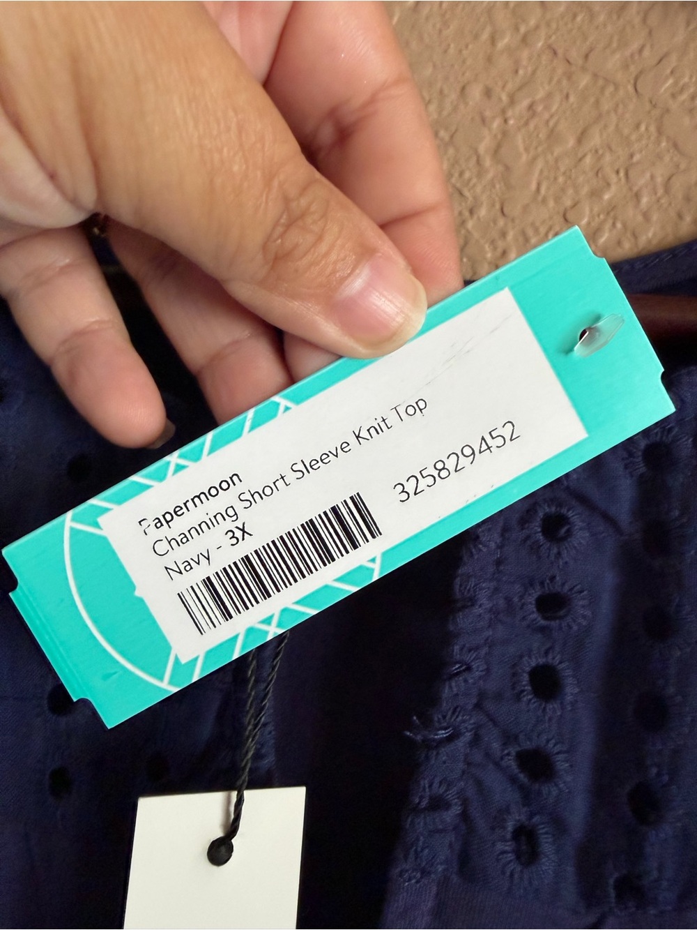 Papermoon Navy Eyelet Yoke Short Sleeve Top Size 3XL NWT - Picture 6 of 11